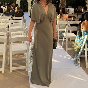 Anthropologie Amelia Deep-V Flutter-Sleeve Satin A-Line Gown